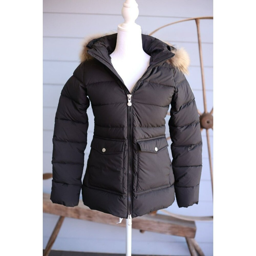 Pyrenex Soft Down Jacket Fur Trim Coat Black Size 34 Small